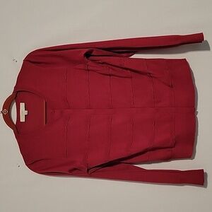 LOFT women's M burgundy cardigan with tiered scalloped details